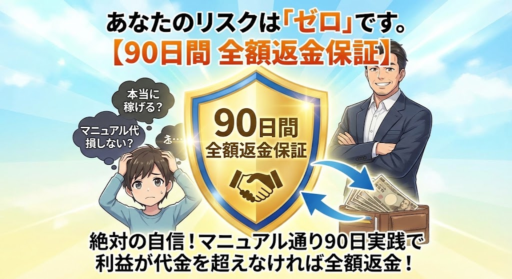 あなたのリスクは「ゼロ」です。【90日間 全額返金保証】